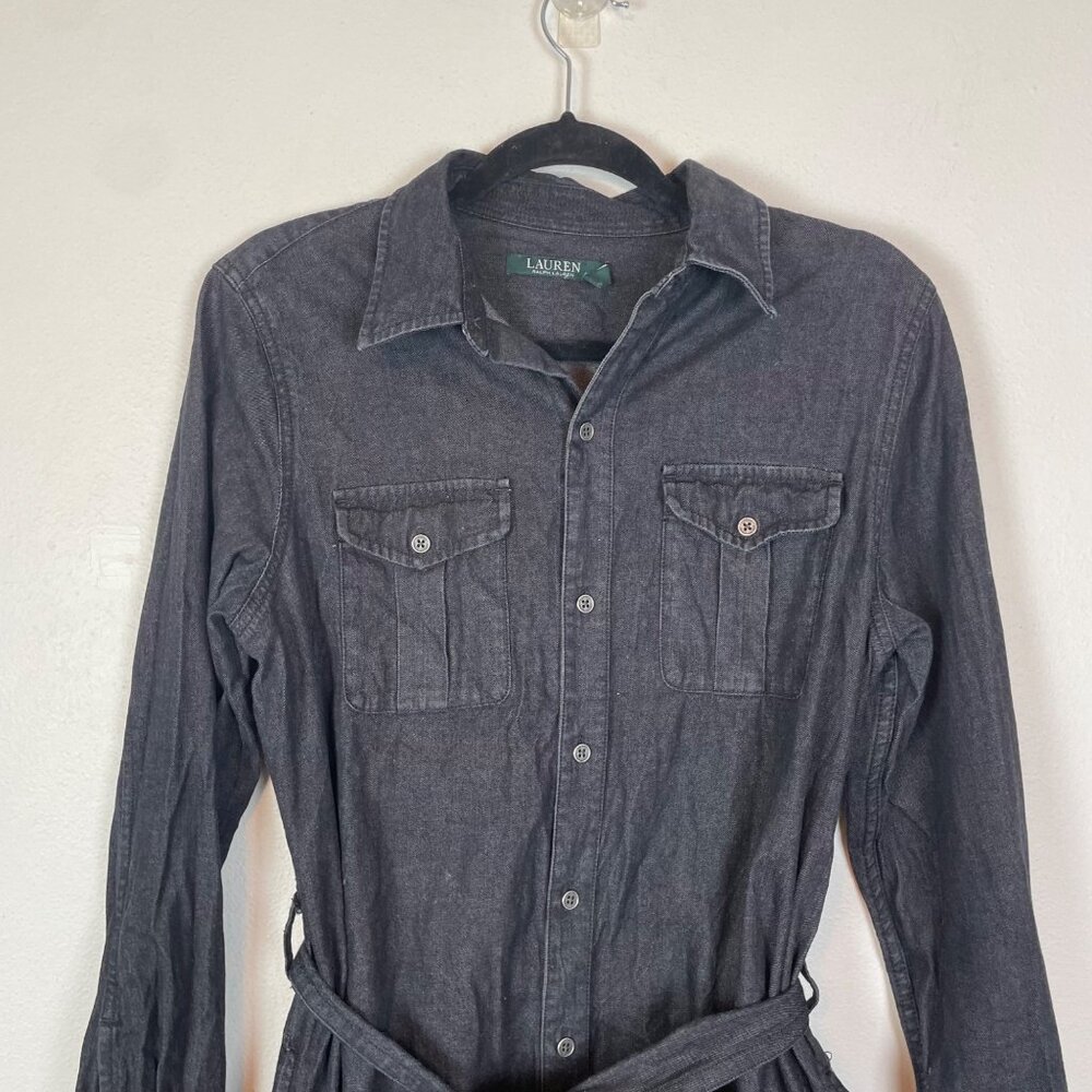 Lauren‎ Ralph Lauren Women's M Gray Long Sleeve Denim Shirt Dress Belted - Picture 2 of 10